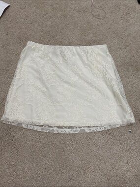 Ivory Lace Mini Skirt with Floral Overlay